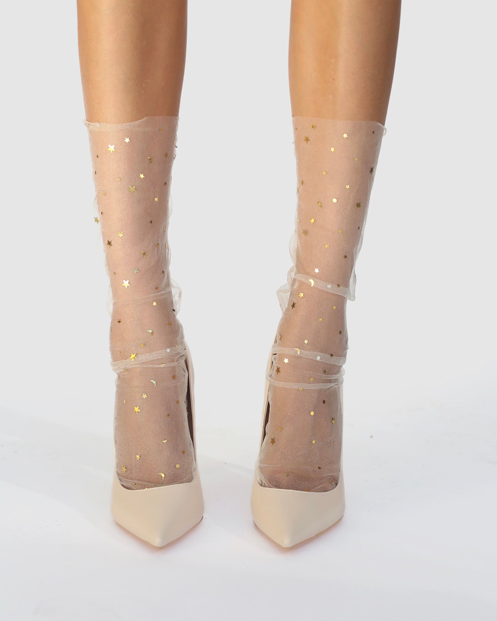 Starry Sky Tulle Socks - Nude/Gold