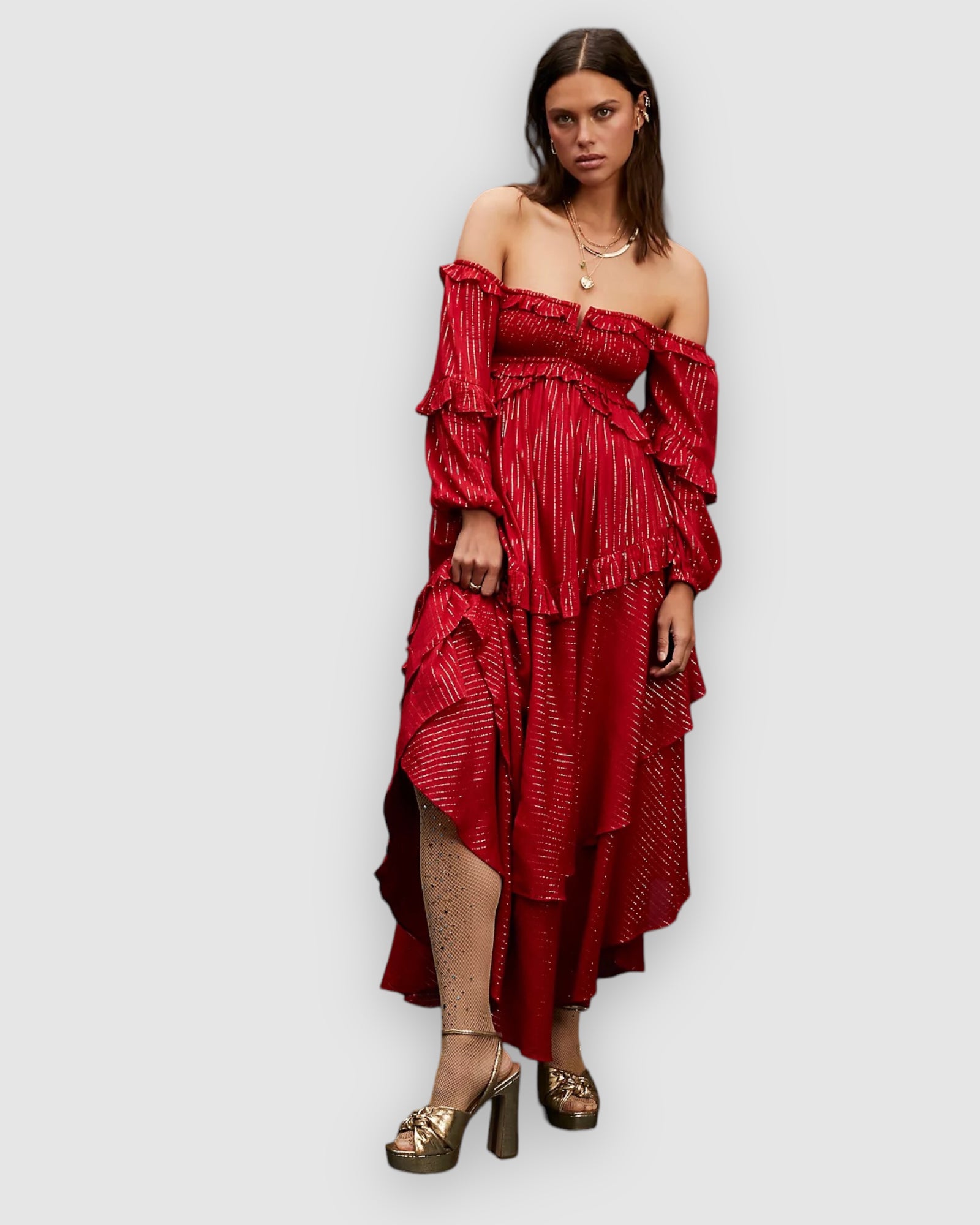 Glitter Fishnet Tights - Nude