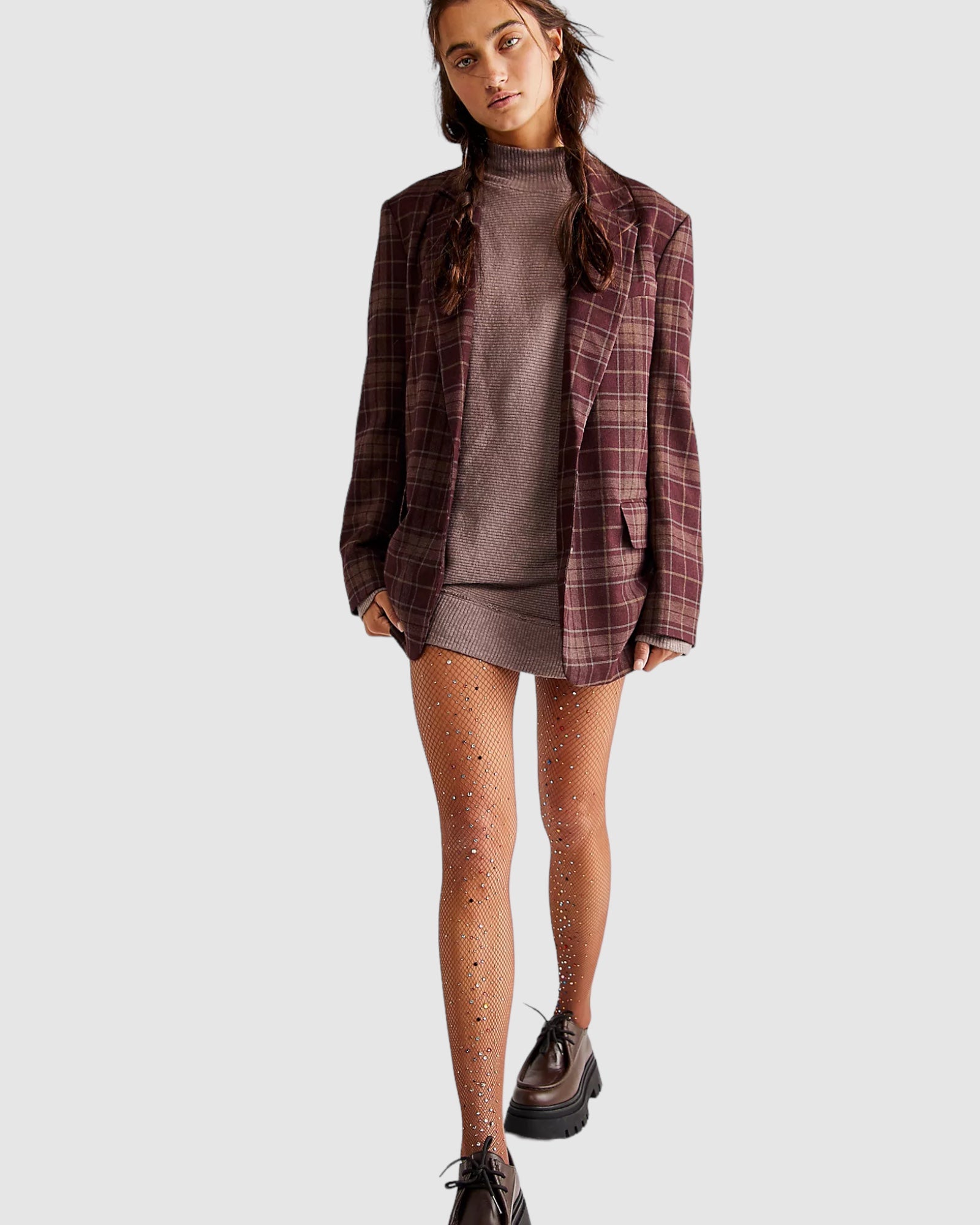 Glitter Fishnet Tights - Tan