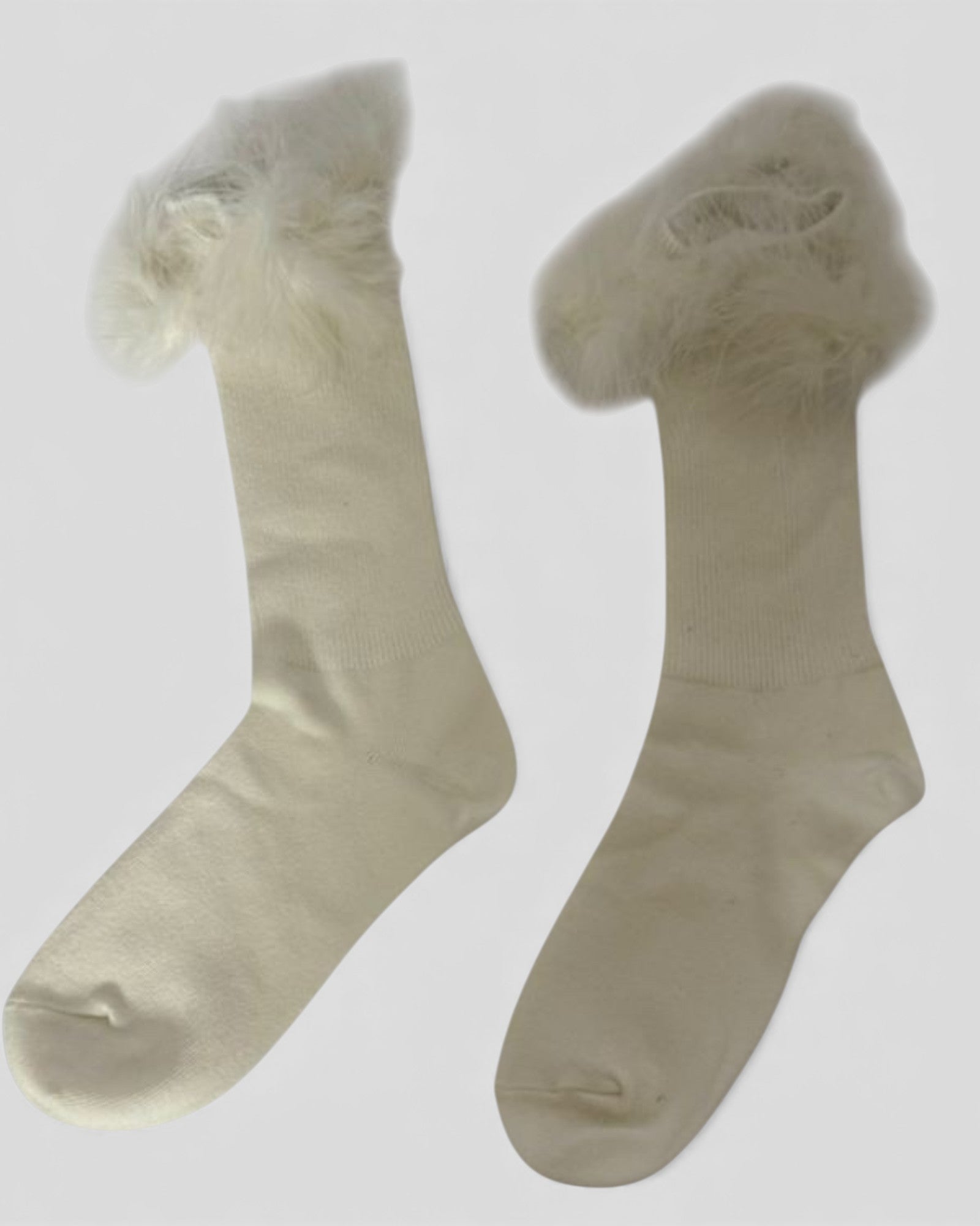 Frou-Frou Faux Fur Trim Combed Cotton Socks