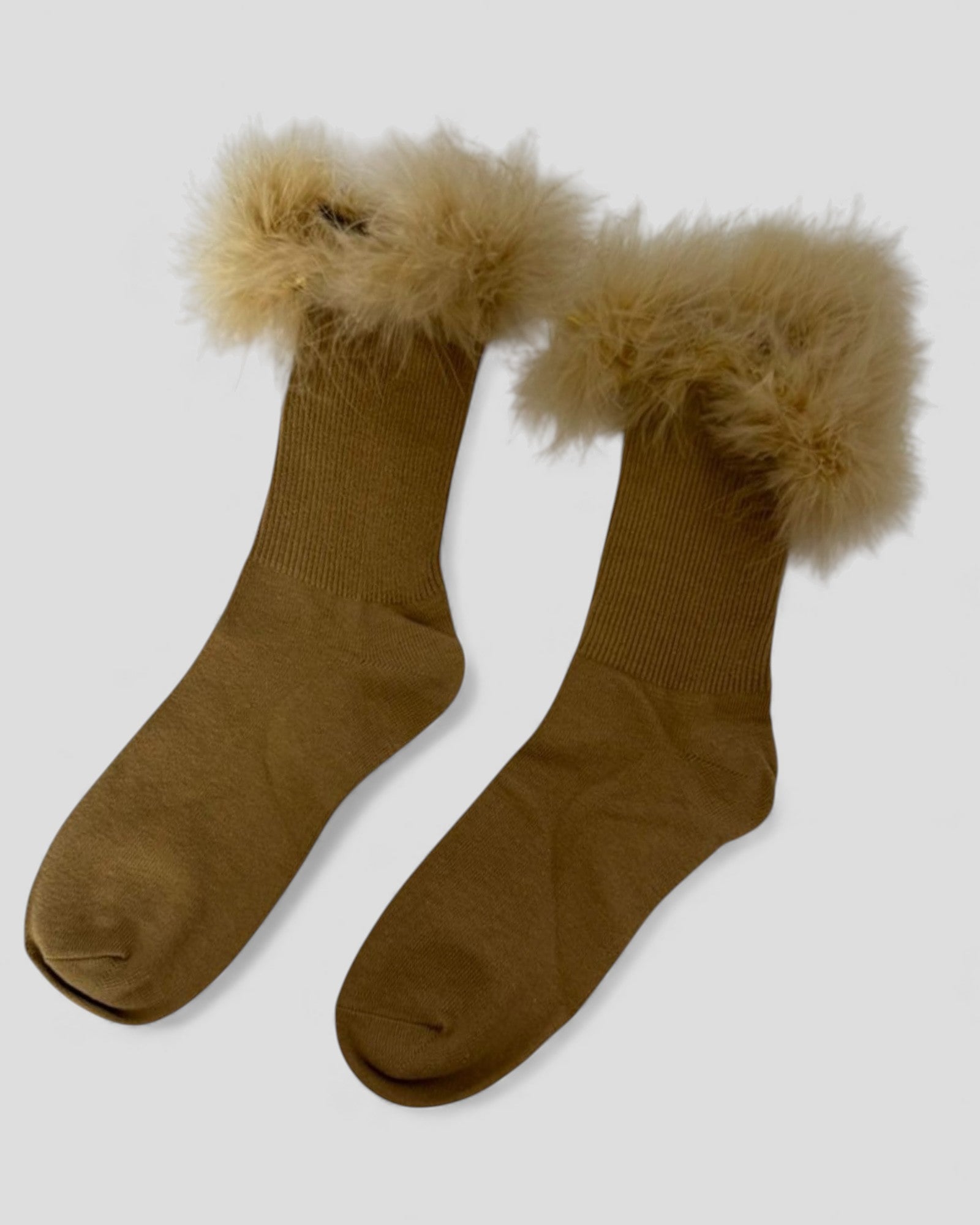 Frou-Frou Faux Fur Trim Combed Cotton Socks