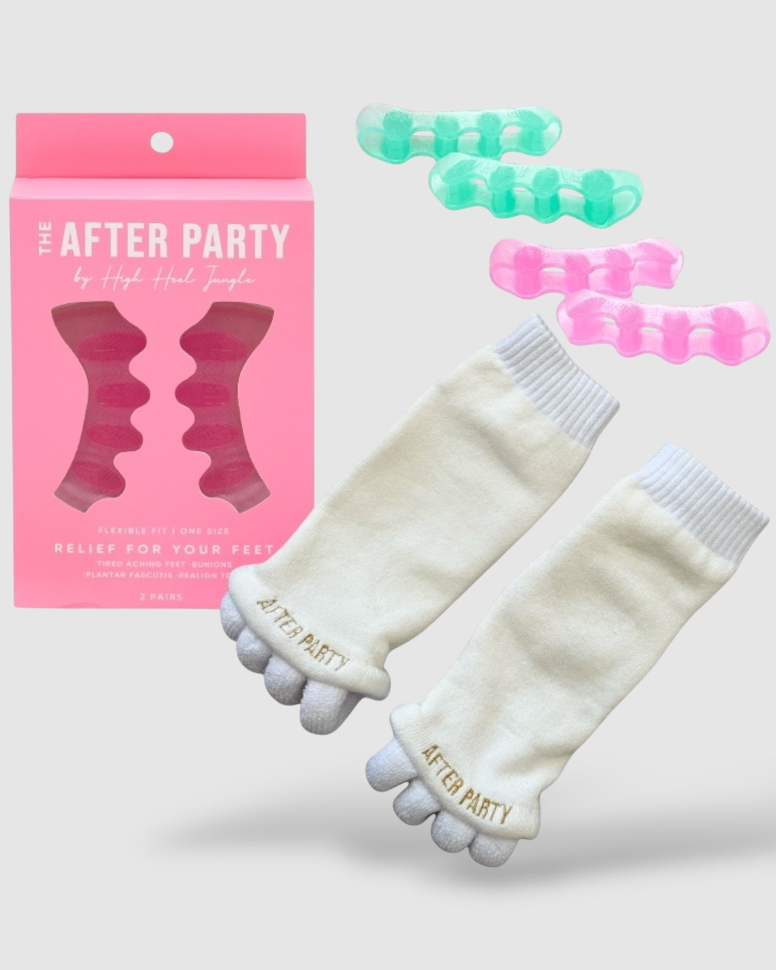 The After Party Silicon Gel Toe Separators & Foot Relief Alignment Socks - Value Bundle