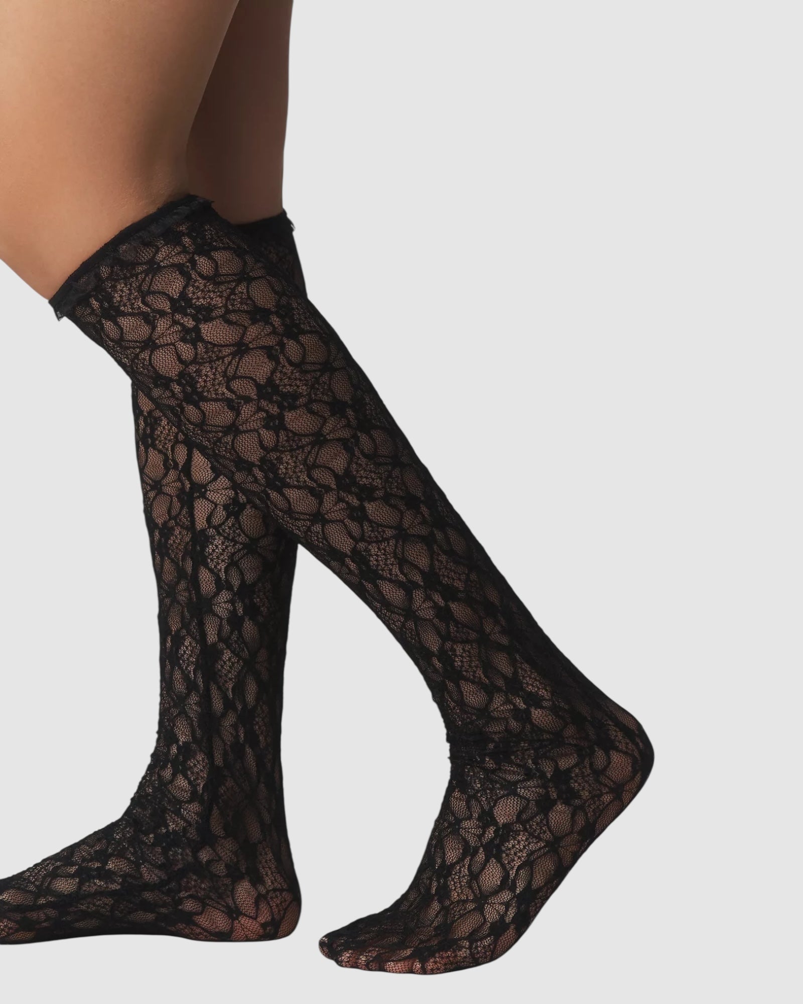 Lace Knee High Socks - Black