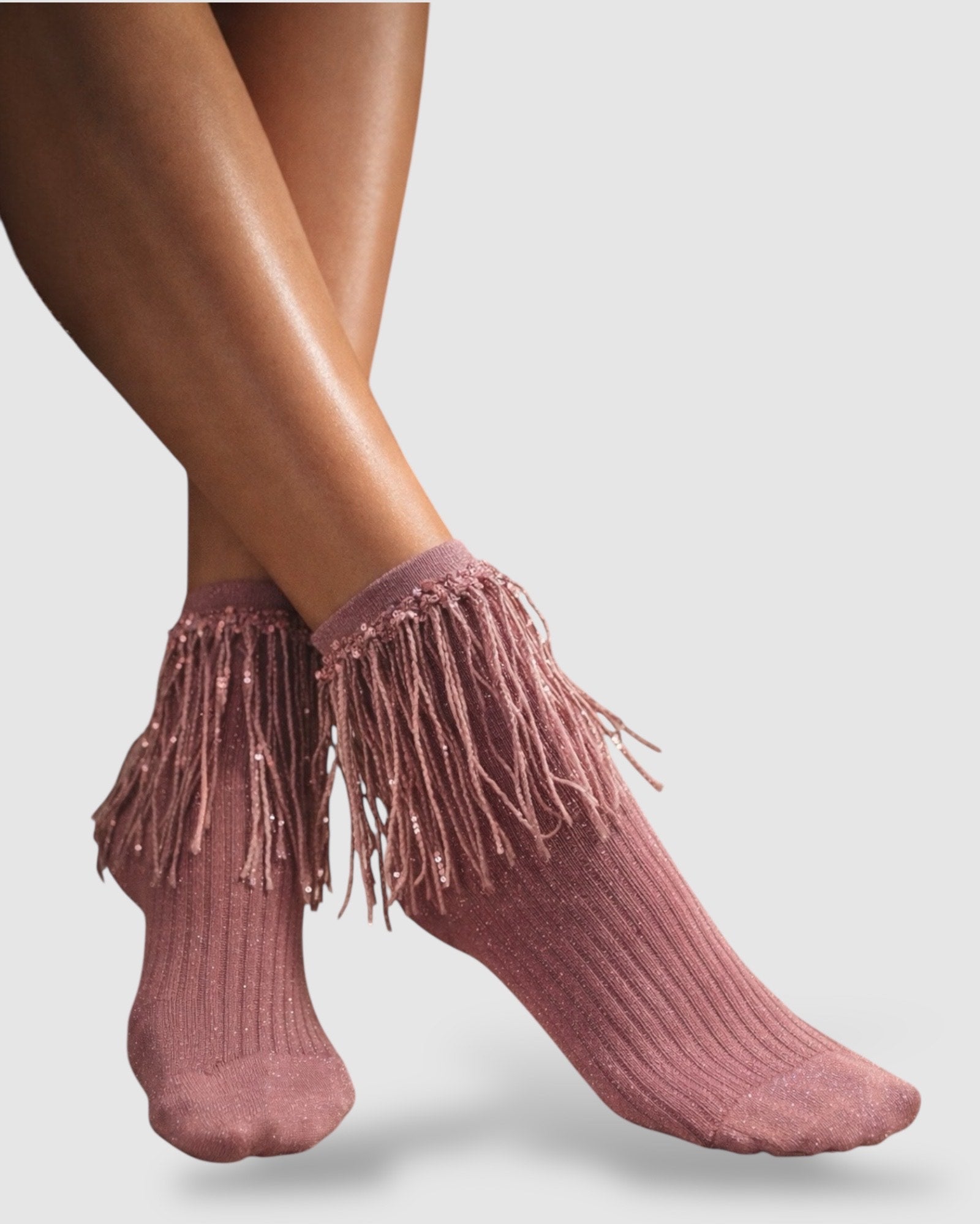 Stevie Metallic Lurex Socks With Glitter Fringe