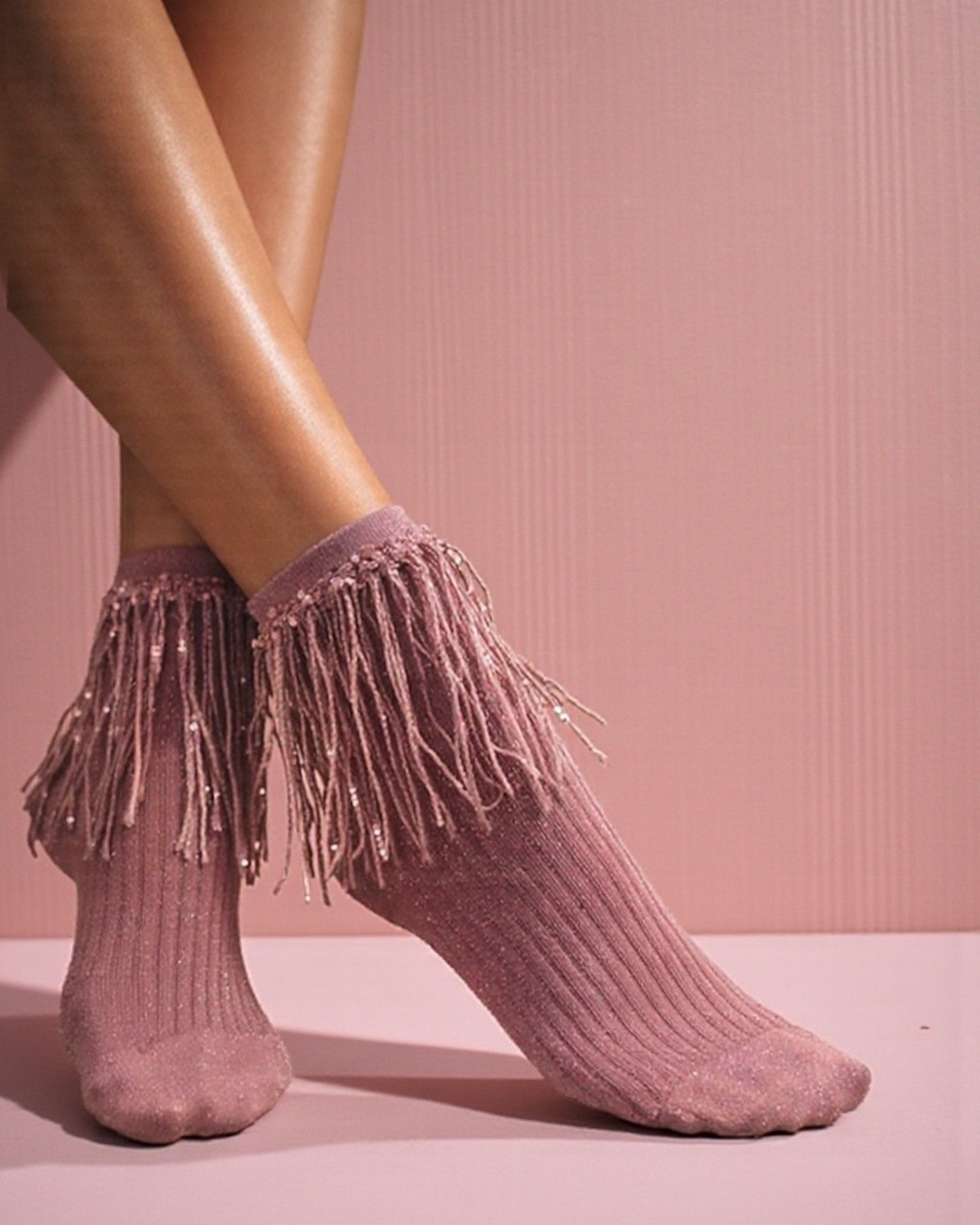 Stevie Metallic Lurex Socks With Glitter Fringe