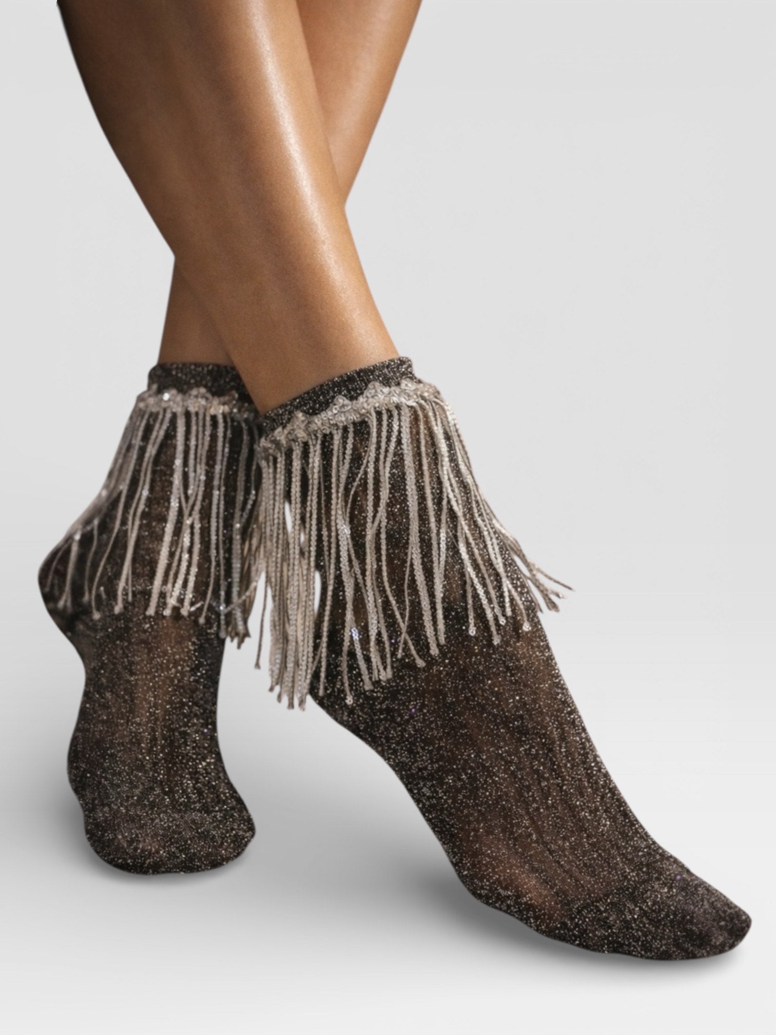 Stevie Metallic Lurex Socks With Glitter Fringe