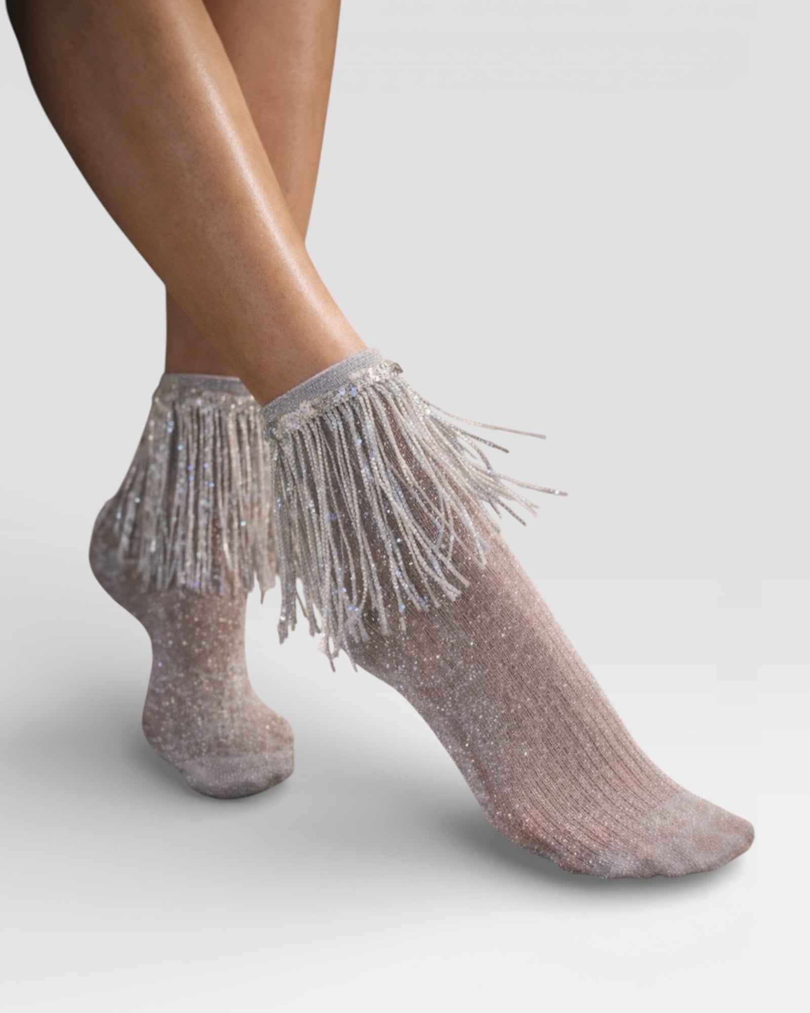 Stevie Metallic Lurex Socks With Glitter Fringe