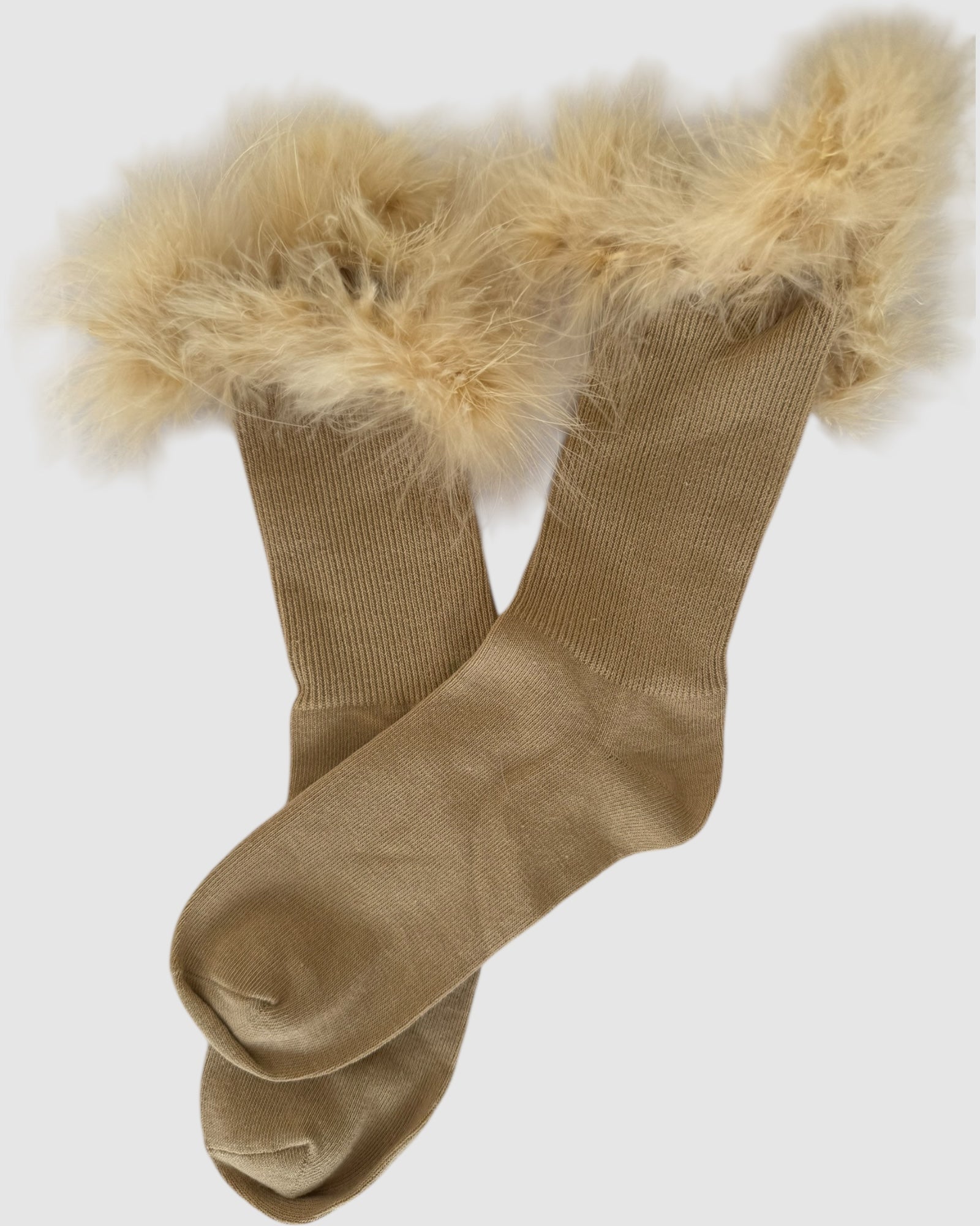 Frou-Frou Faux Fur Trim Combed Cotton Socks