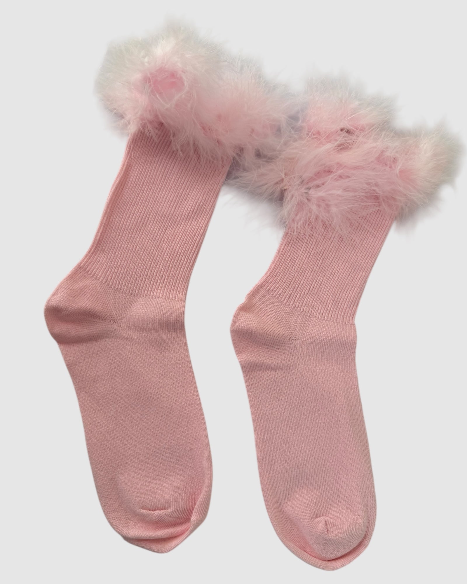 Frou-Frou Faux Fur Trim Combed Cotton Socks