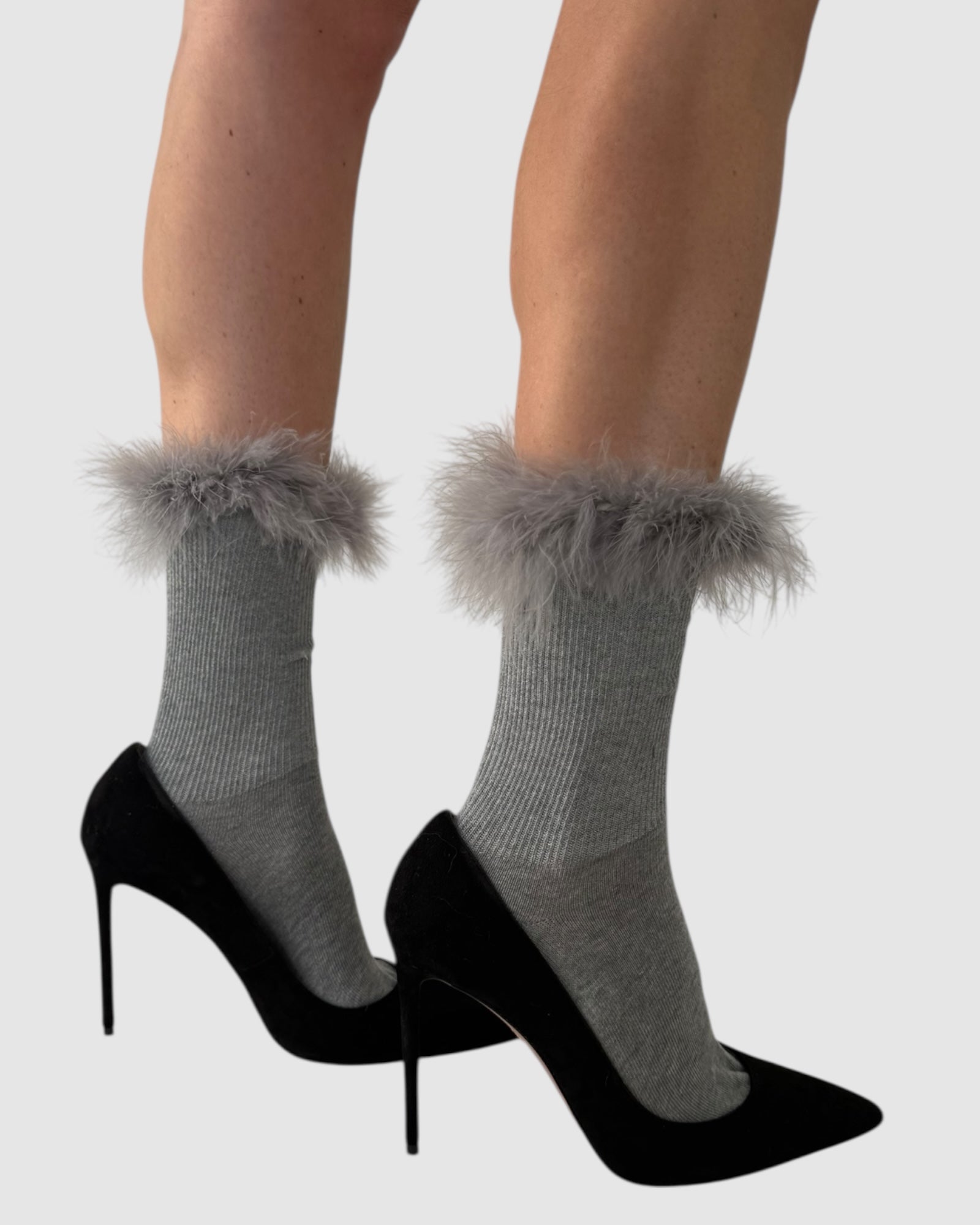 Frou-Frou Faux Fur Trim Combed Cotton Socks