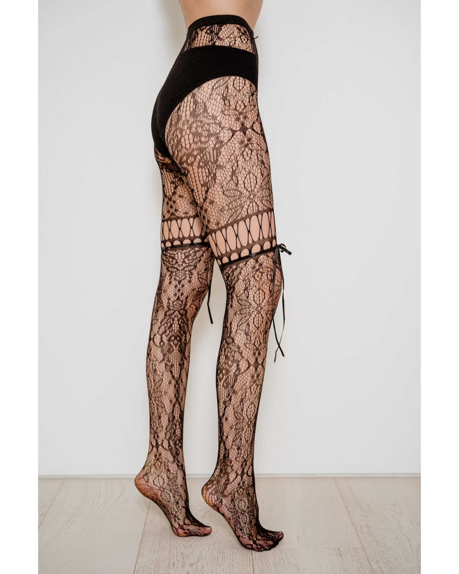 Chevonne Lace And Satin Fishnet Tights