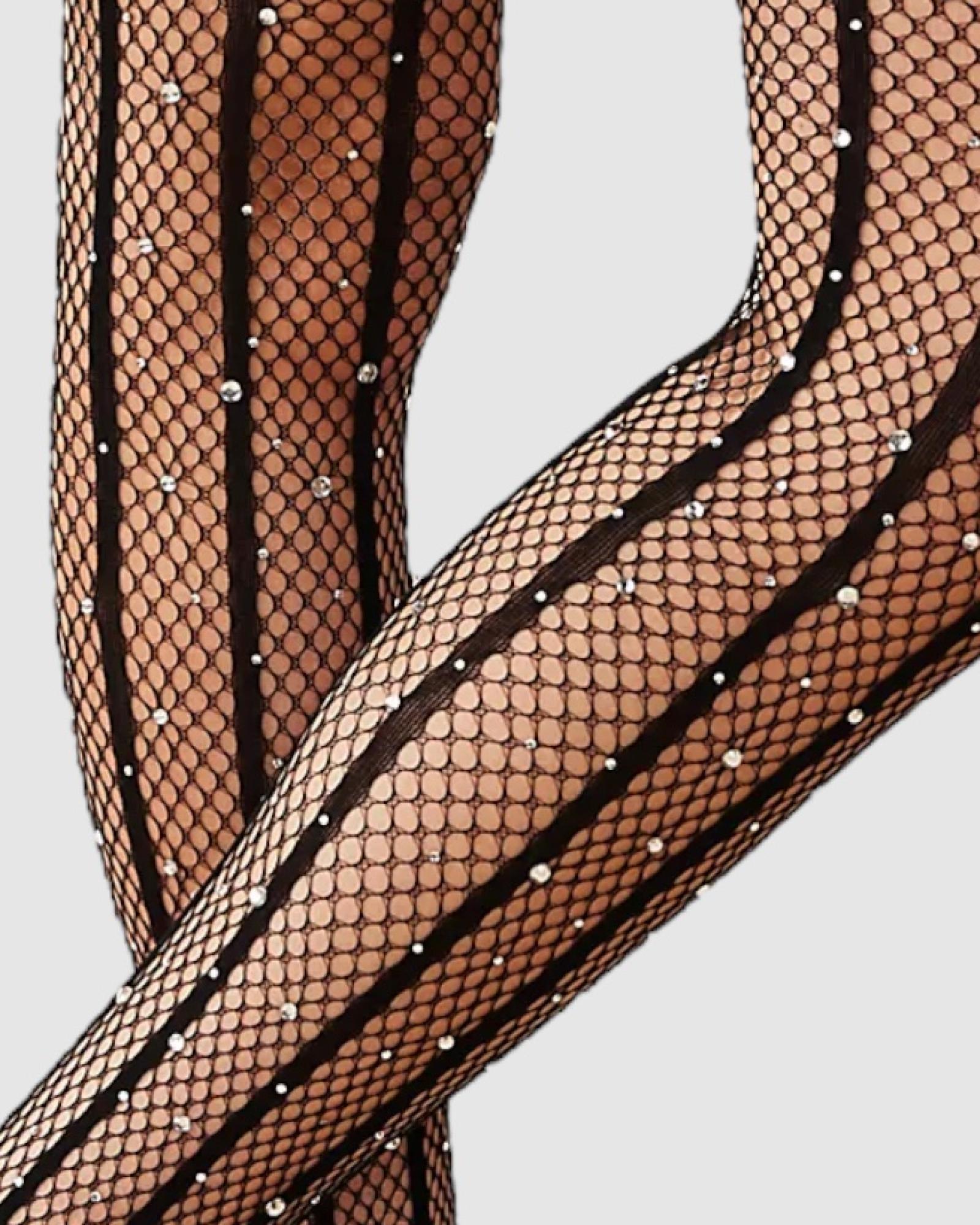 Strobed Glitter Fishnet Tights