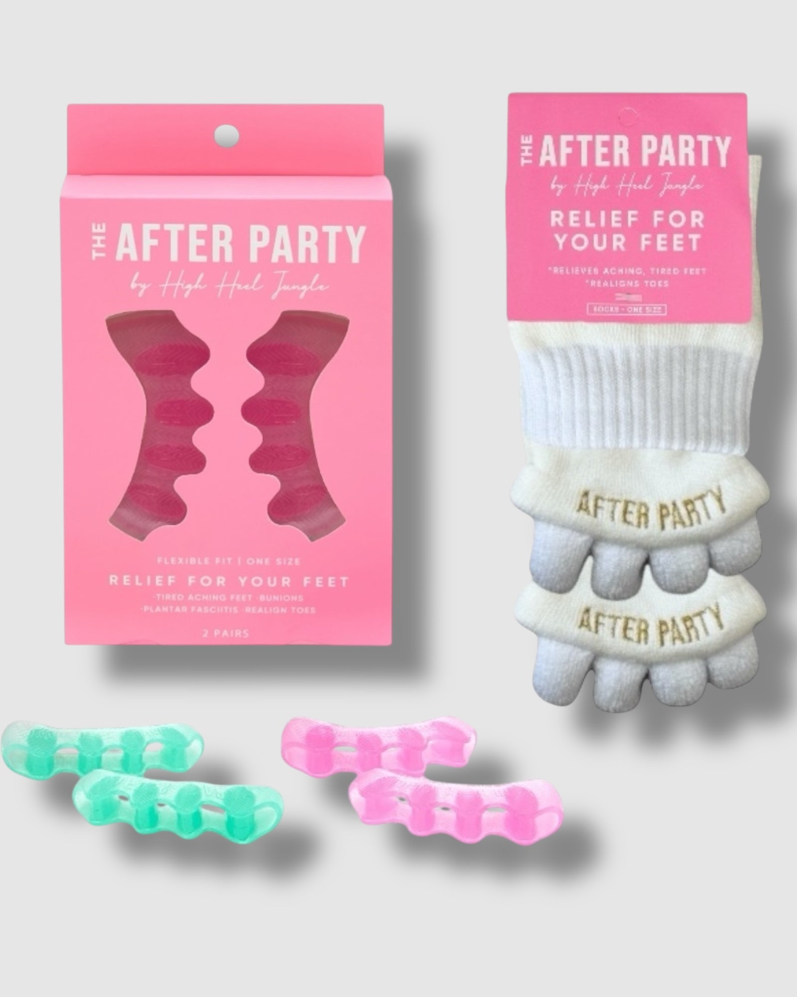 The After Party Silicon Gel Toe Separators & Foot Relief Alignment Socks - Value Bundle