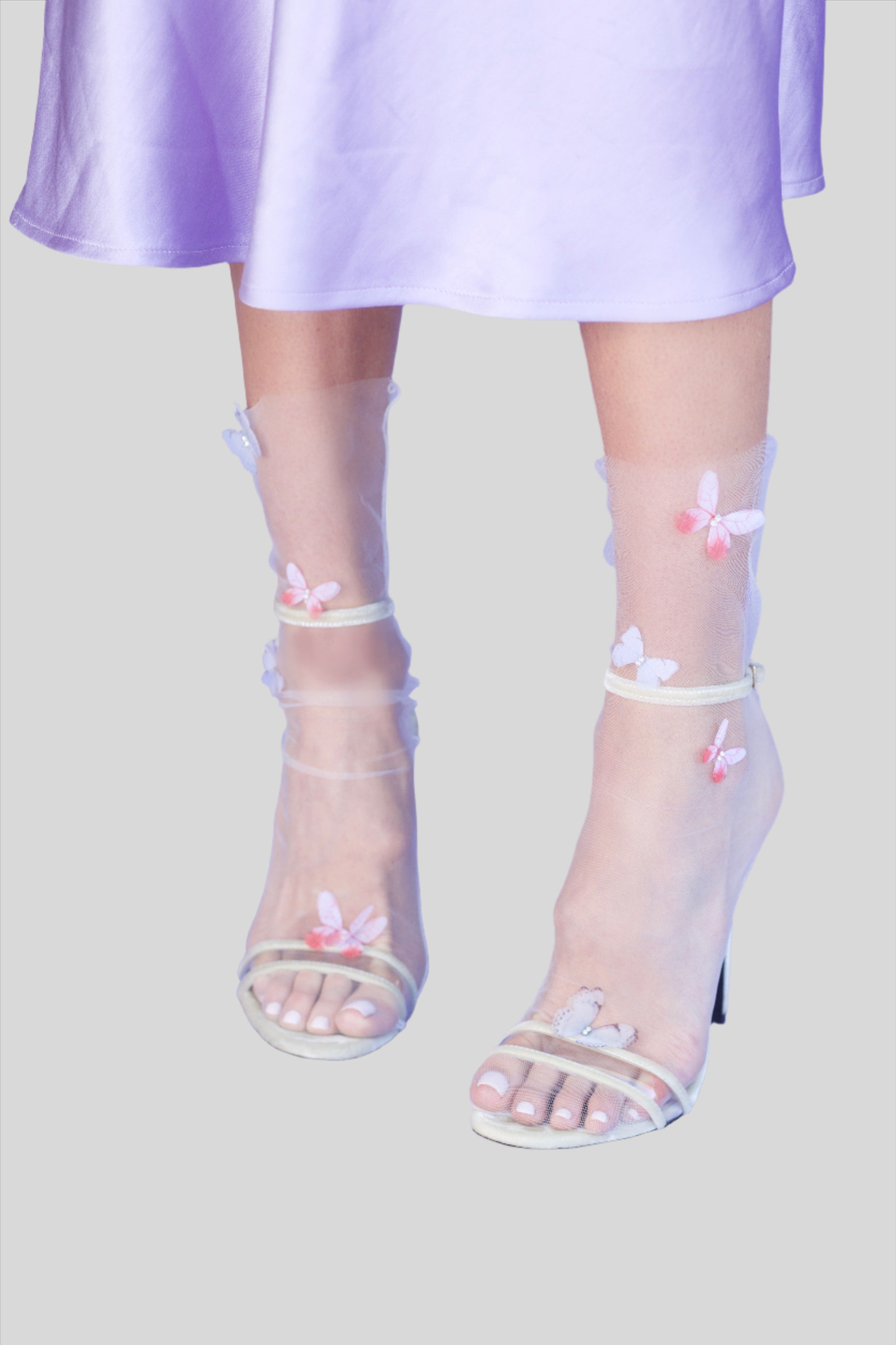 Butterfly Tulle Sock - White