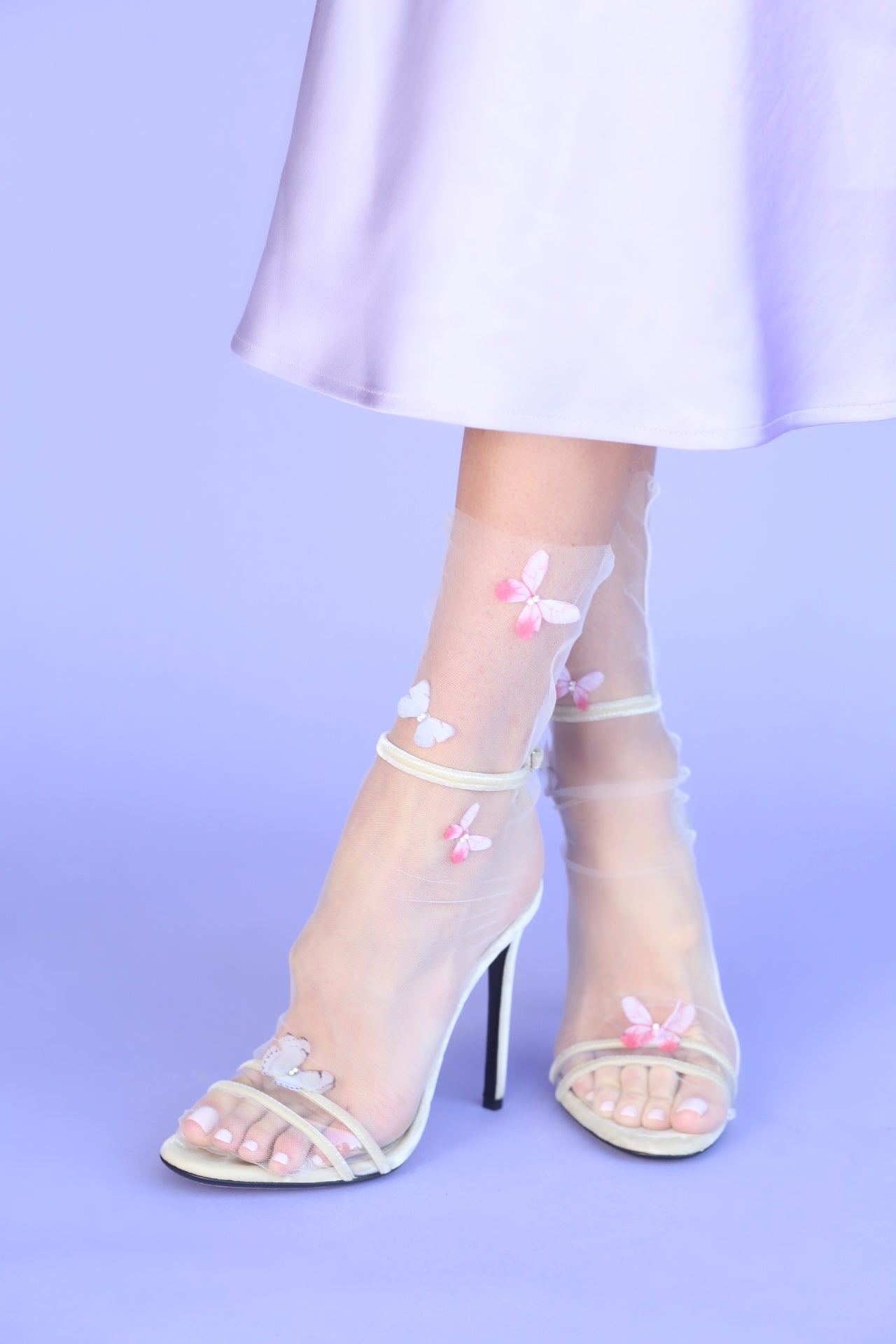 Butterfly Tulle Sock - White