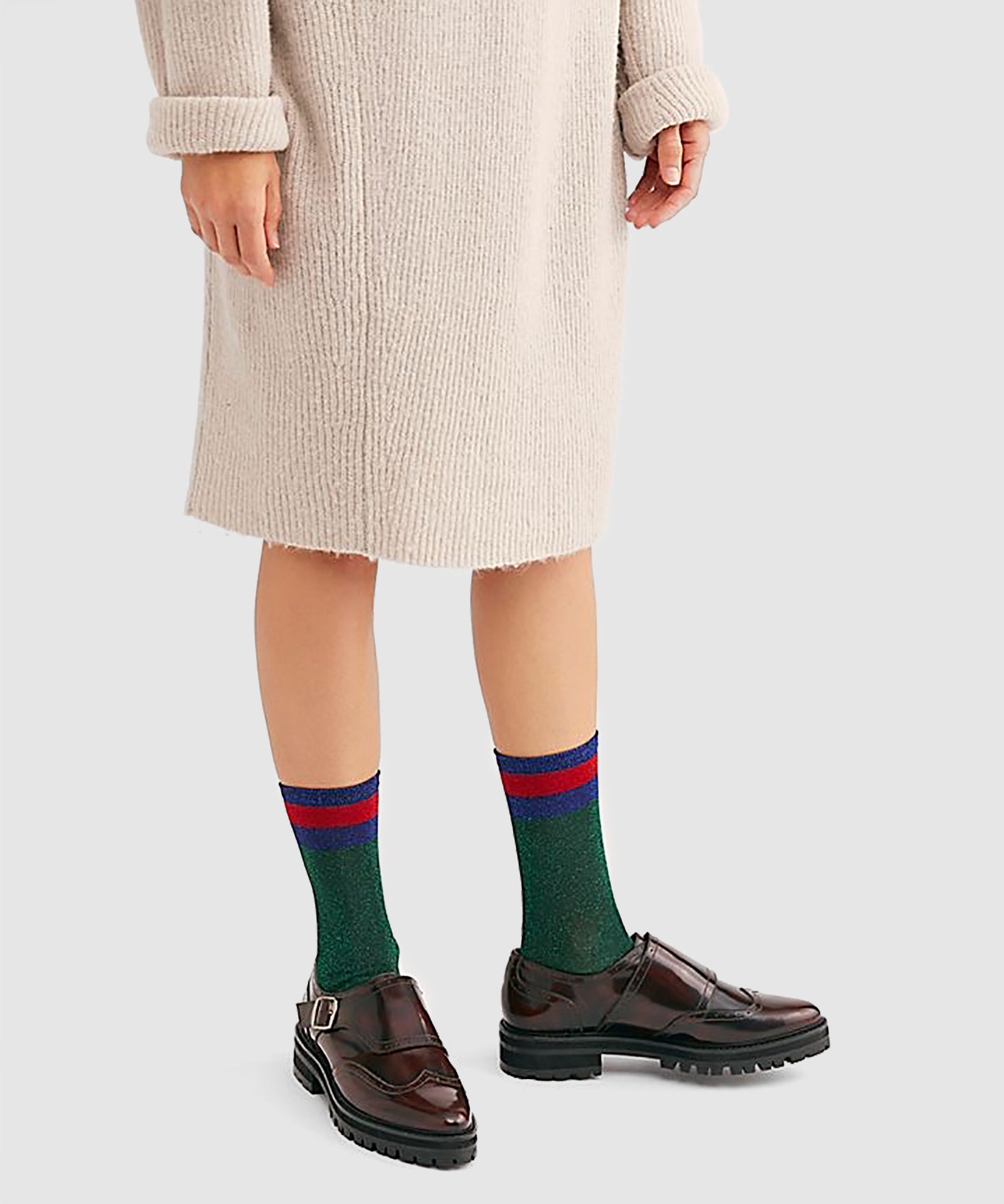 Varsity Lurex 3/4 Socks - Green