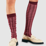 Houndstooth Knee High Socks - Rasberry