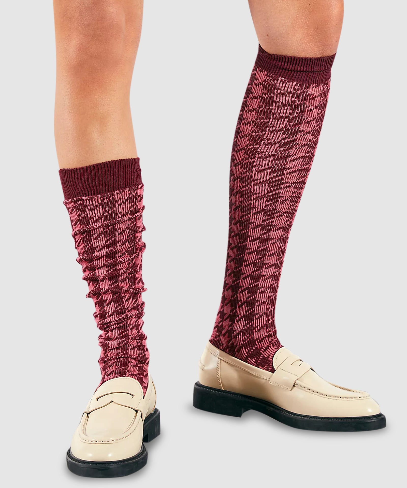 Houndstooth Knee High Socks - Rasberry