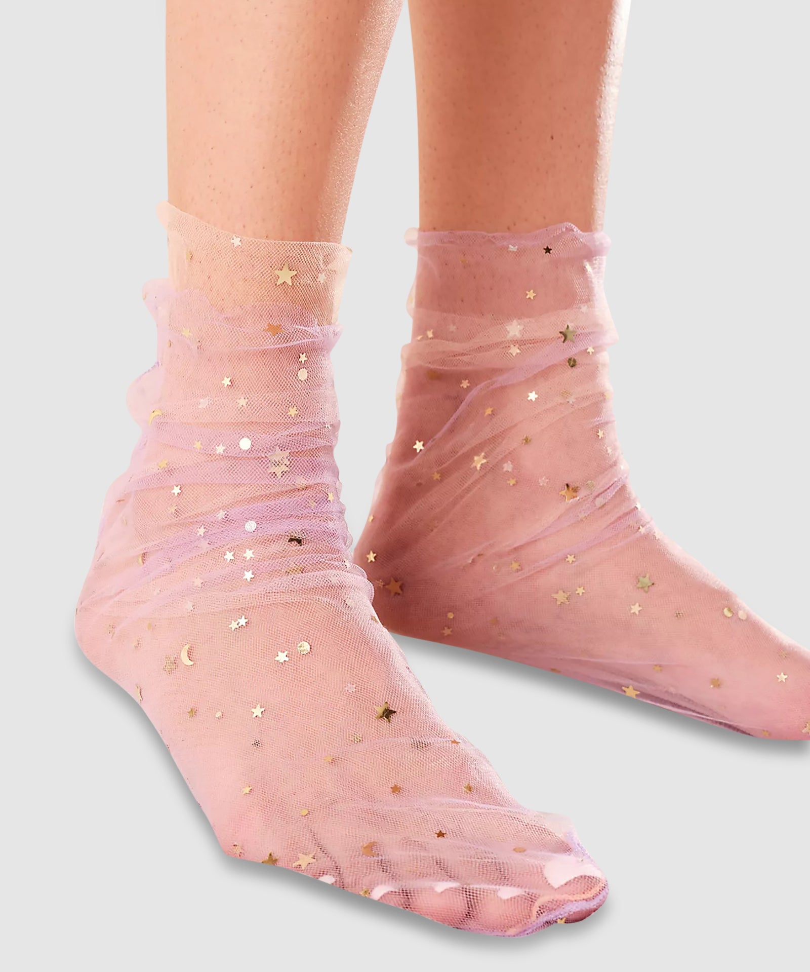 Twin Star Star and Moon Socks - 2 Pack Lilac/Peach