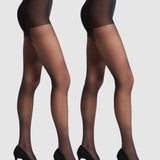 15 Denier Silky Slimming Sheer Tights - 2 Pack - Black