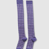 Houndstooth Knee High Socks - Lilac