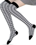 Houndstooth Knee High Socks - Black/White