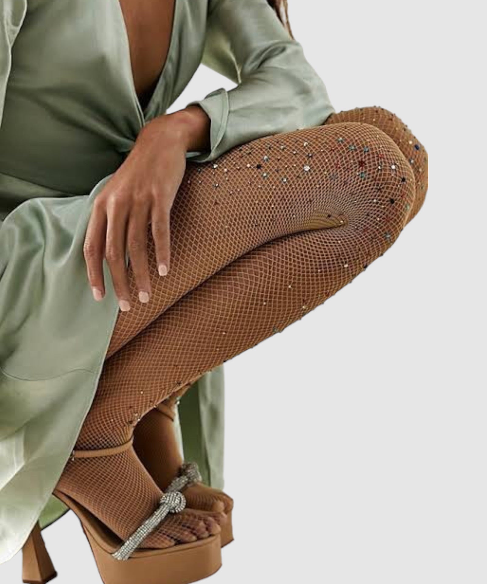 Glitter Fishnet Tights - Nude
