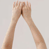 Glitter Fishnet Opera Glove - Nude