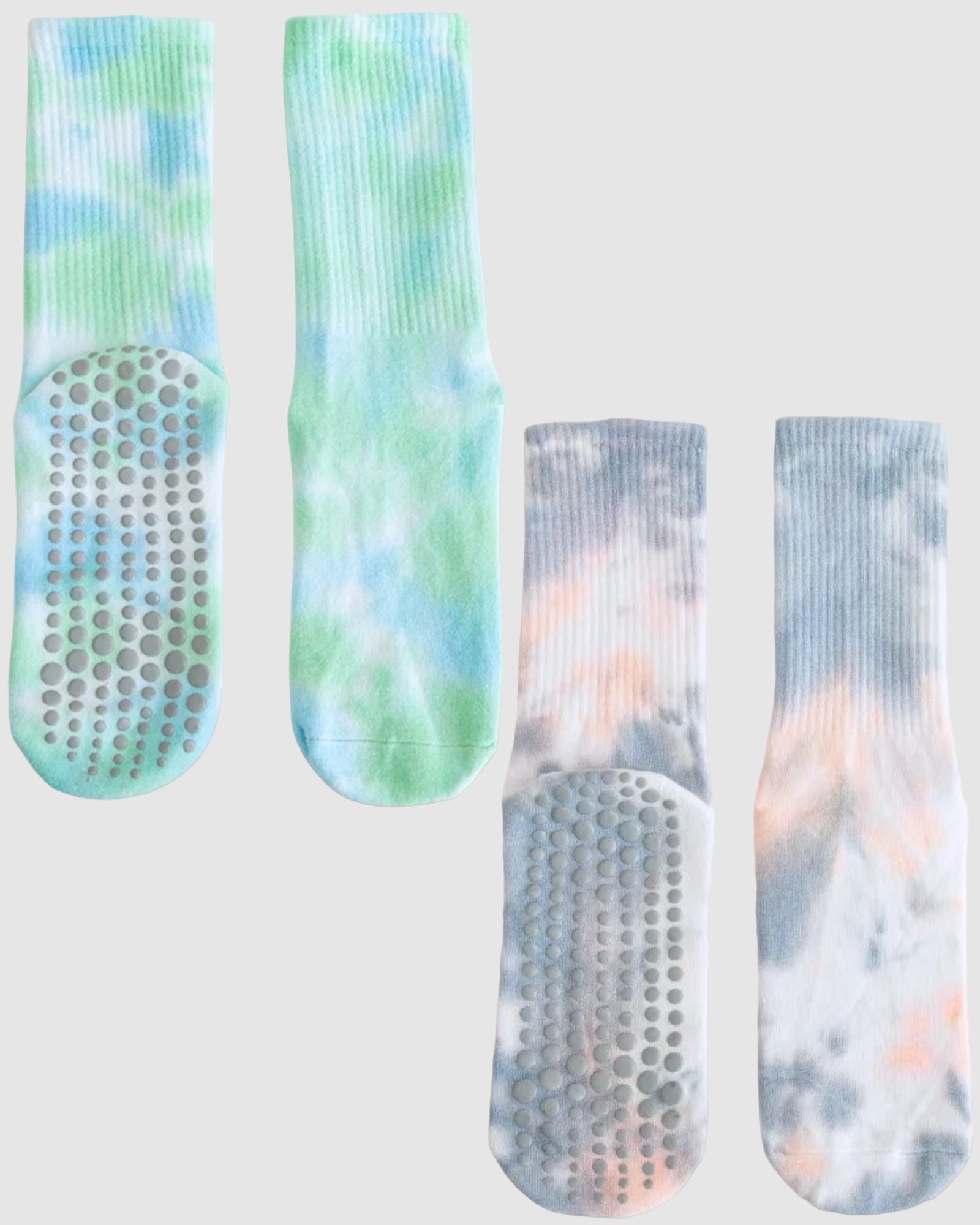 Tie Dye Long Grip Sock - Peach/Green