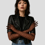 Queen Leopard Print Sheer Mesh 55cm Opera Length Glove