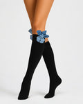 Denim Flower Tall Socks