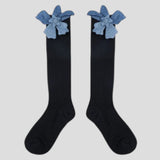 Denim Flower Tall Socks