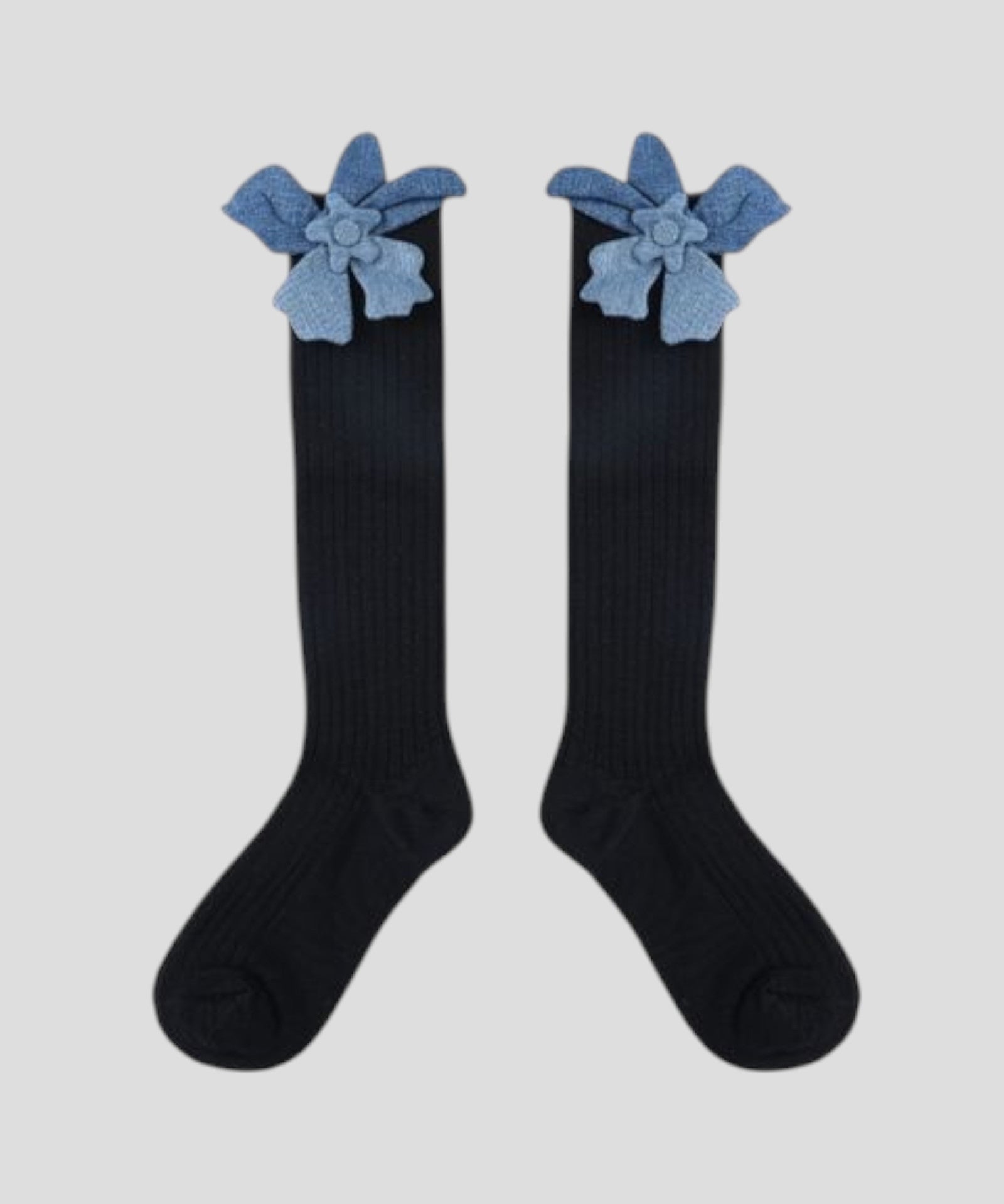 Denim Flower Tall Socks