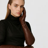 Florence Lambskin Leather Opera Length Gloves - Chocolate Brown