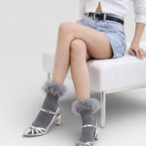 Frou-Frou Faux Fur Trim Combed Cotton Socks