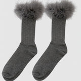 Frou-Frou Faux Fur Trim Combed Cotton Socks