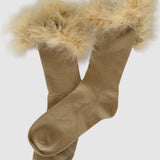Frou-Frou Faux Fur Trim Combed Cotton Socks