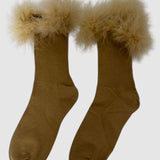 Frou-Frou Faux Fur Trim Combed Cotton Socks
