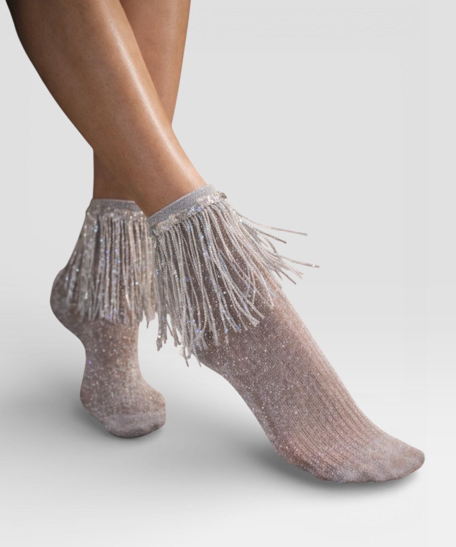 Stevie Metallic Lurex Socks With Glitter Fringe
