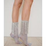 Stevie Metallic Lurex Socks With Glitter Fringe