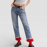 Frou-Frou Faux Fur Trim Combed Cotton Socks