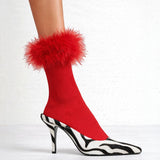 Frou-Frou Faux Fur Trim Combed Cotton Socks