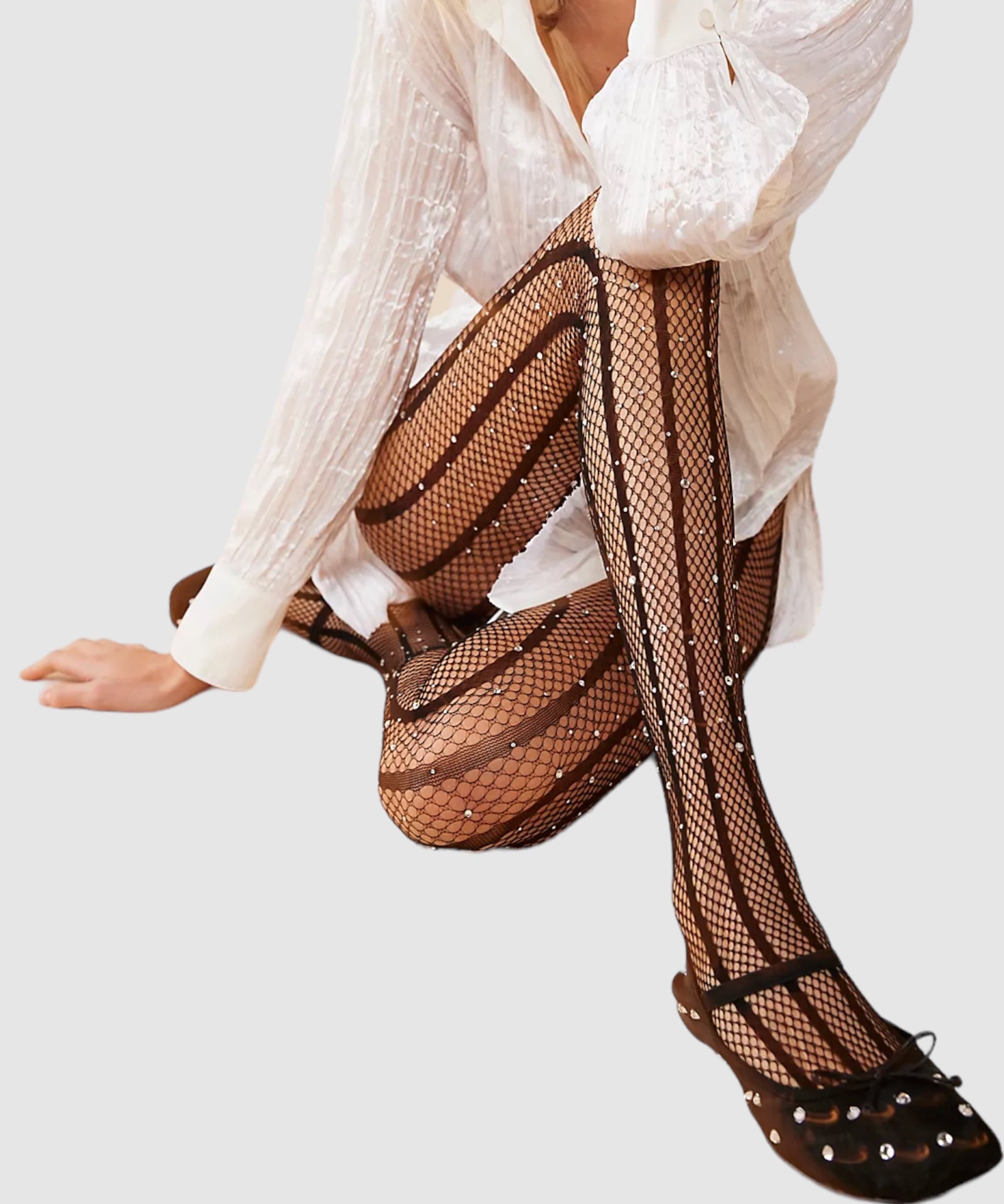 Strobed Glitter Fishnet Tights