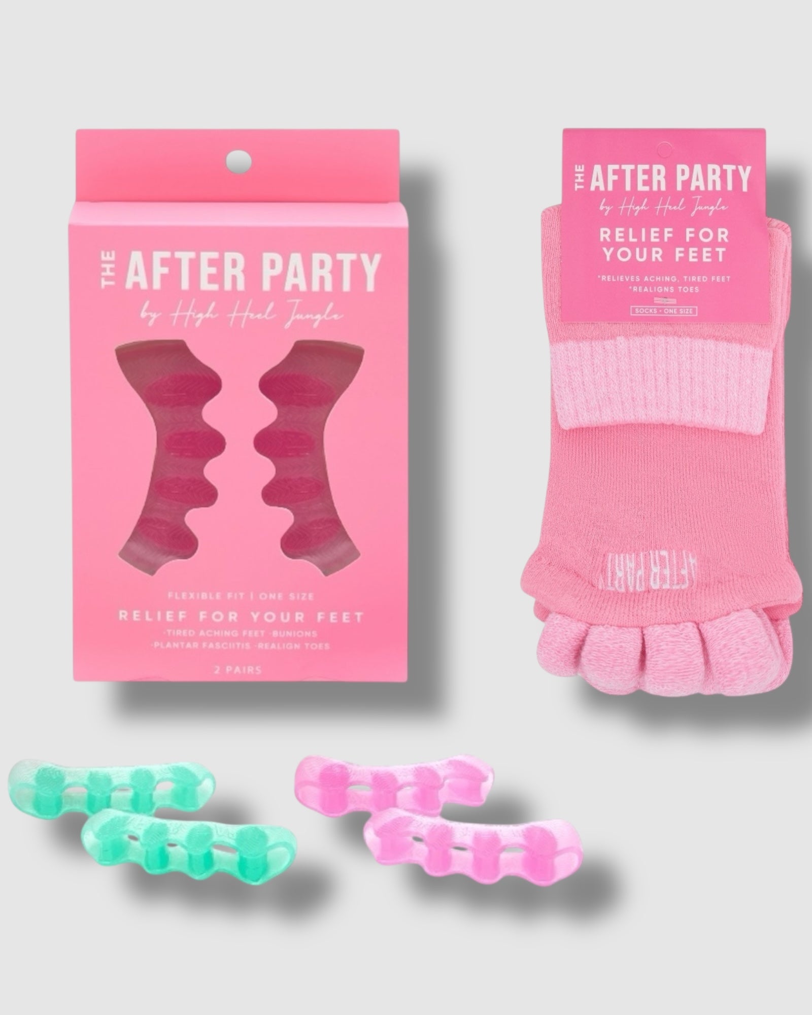 The After Party Silicon Gel Toe Separators & Foot Relief Alignment Socks - Value Bundle