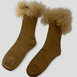 Frou-Frou Faux Fur Trim Combed Cotton Socks
