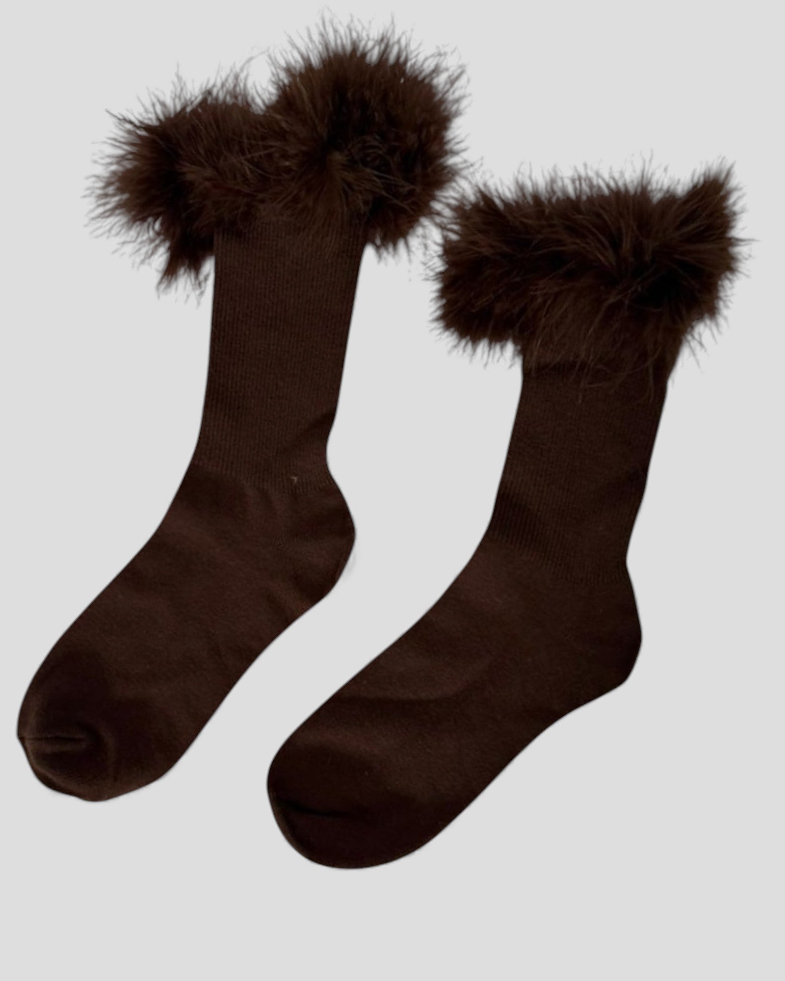 Frou-Frou Faux Fur Trim Combed Cotton Socks