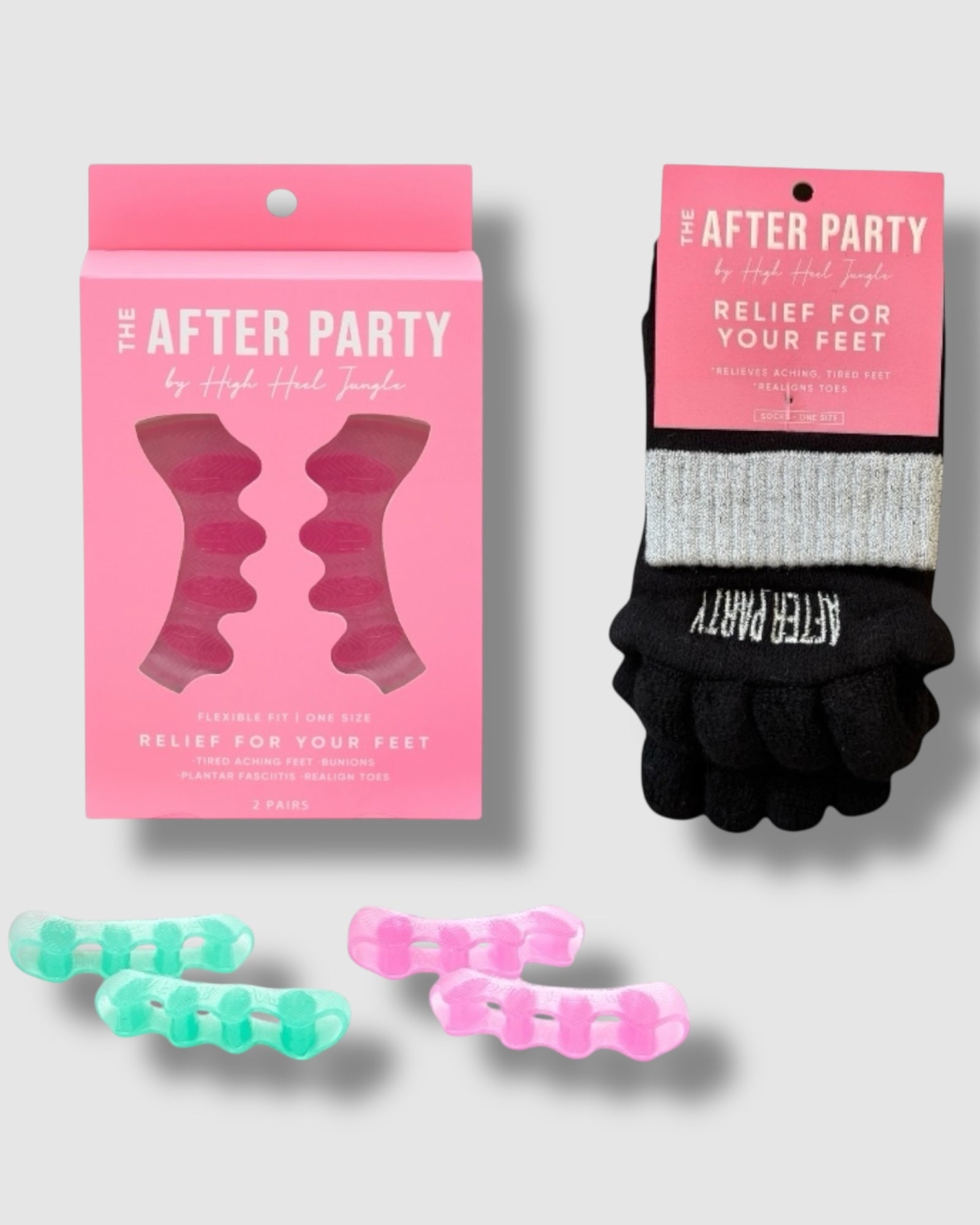 The After Party Silicon Gel Toe Separators & Foot Relief Alignment Socks - Value Bundle