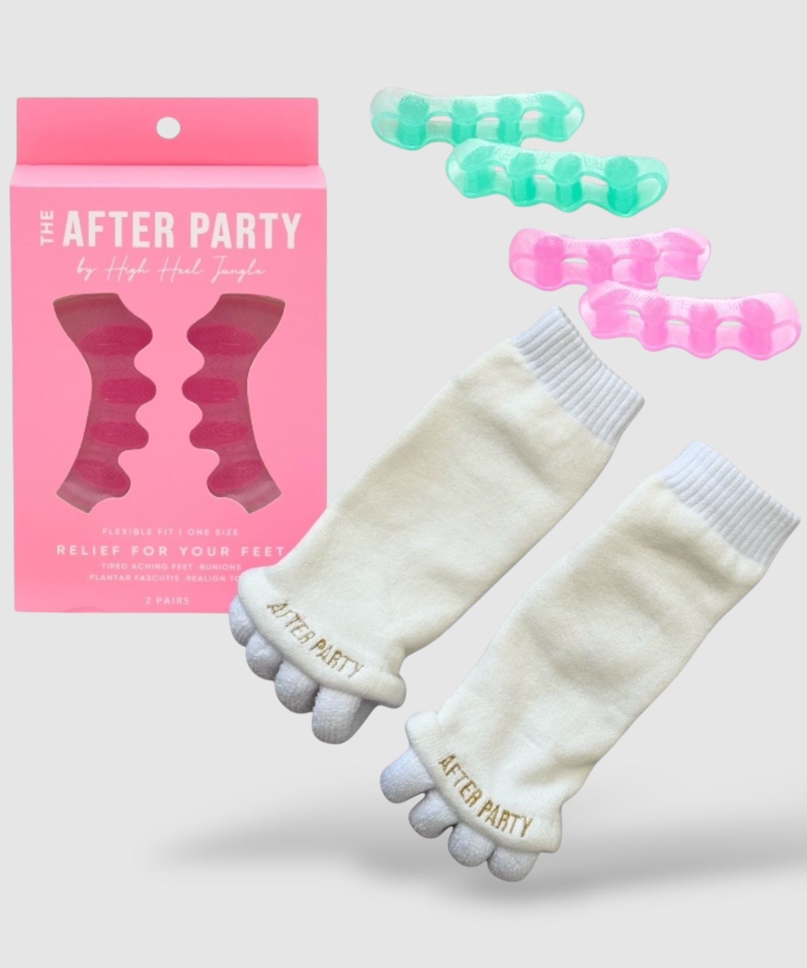 The After Party Silicon Gel Toe Separators & Foot Relief Alignment Socks - Value Bundle