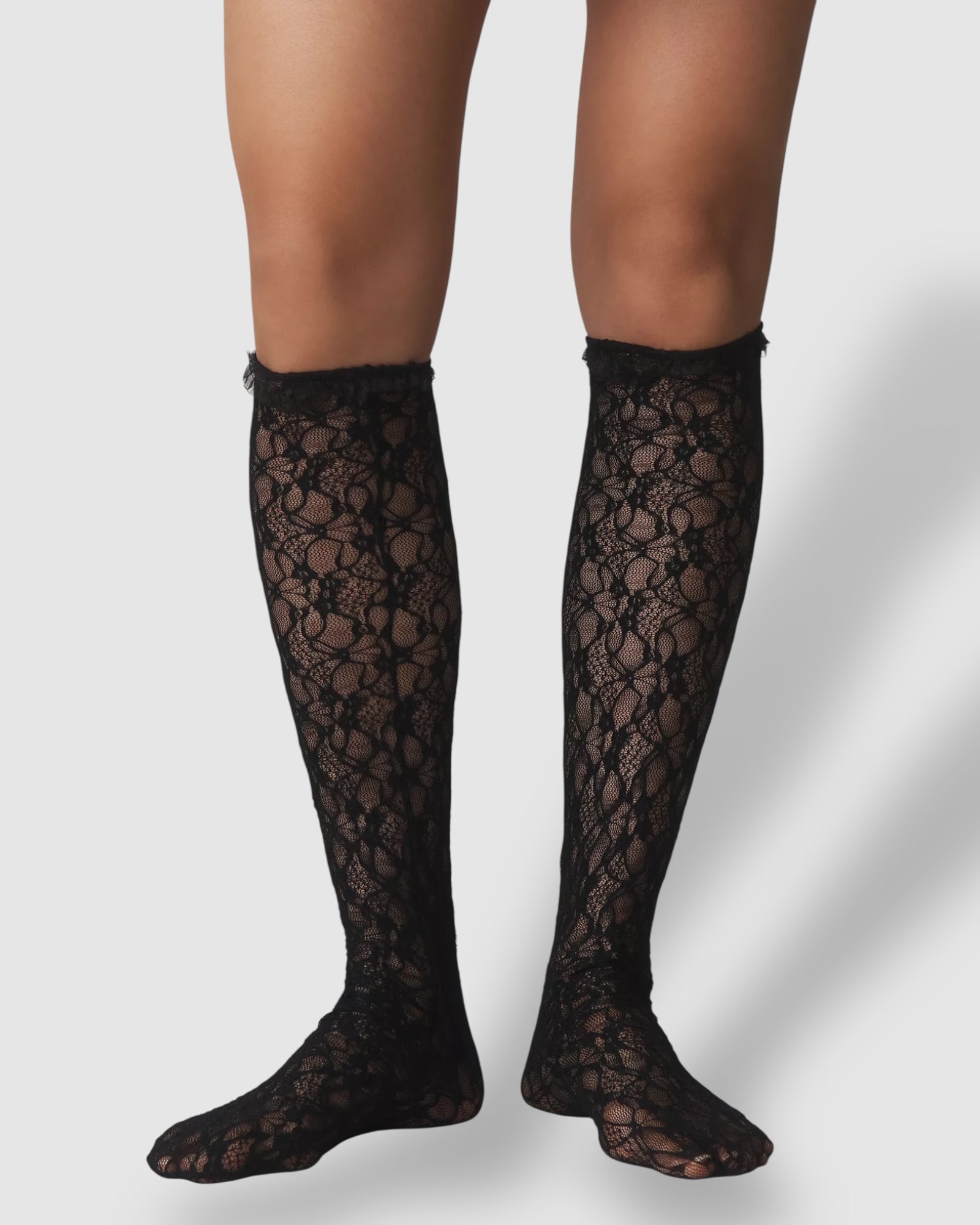 Lace Knee High Socks - Black