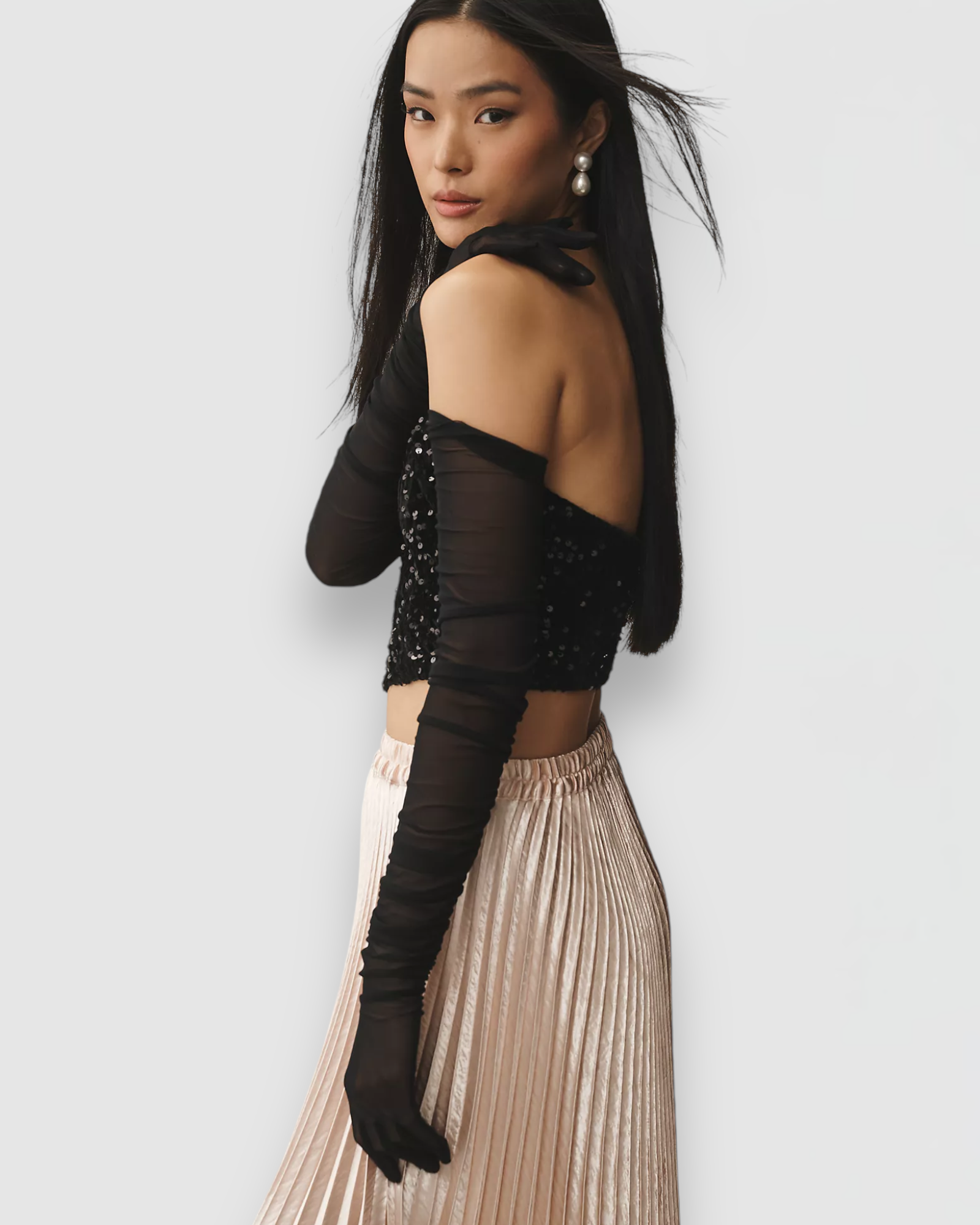 Ariana Ruched Mesh Opera Glove